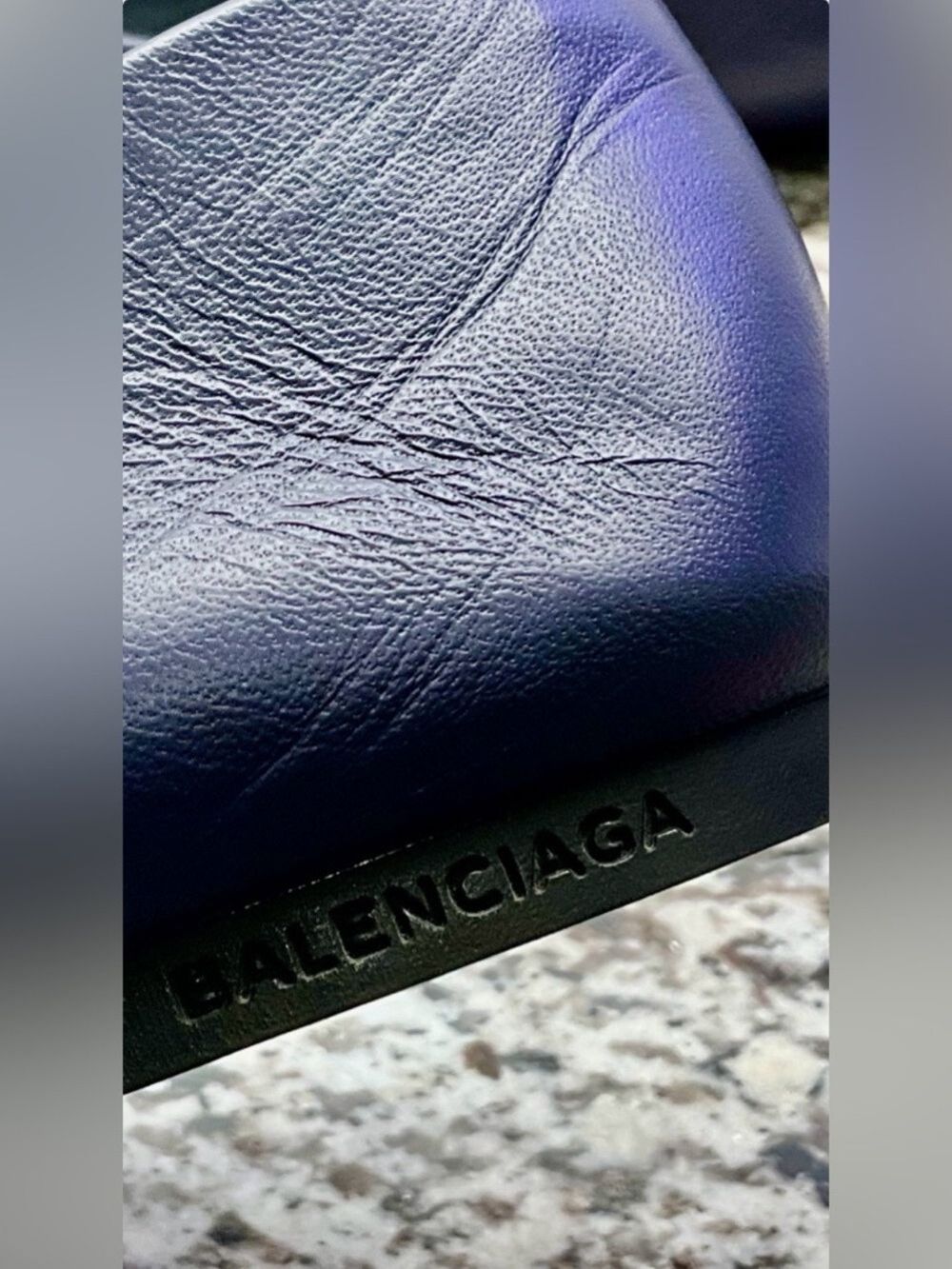 Balenciaga Navy Blue Leather Studded Ballerina Flats 37.5 Gold Hardware - Picture 3 of 8